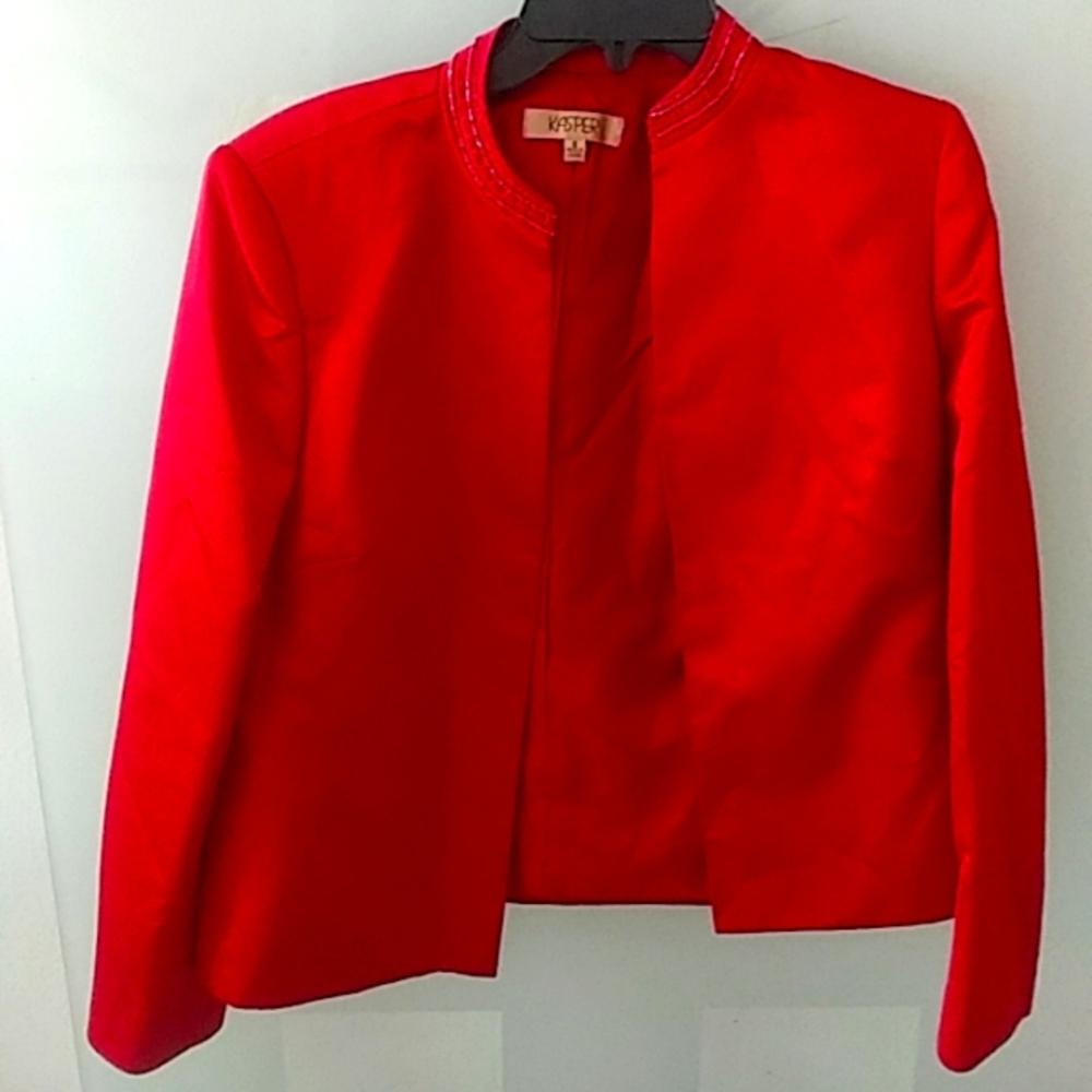 Kasper Red Satan Blazer/Jacket. Size 8. Color Red. USED-AS IS..